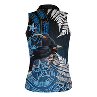 New Zealand Huia Bird Women Sleeveless Polo Shirt Aotearoa Maori Pattern
