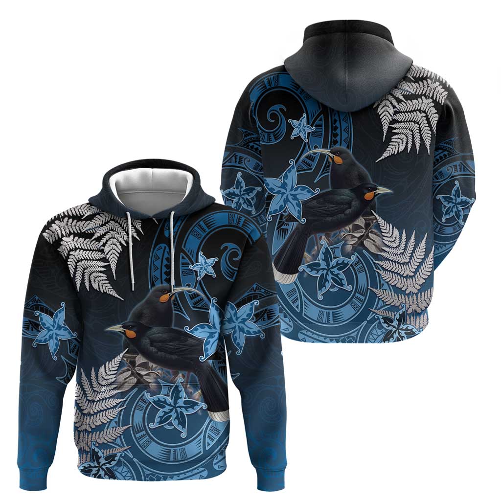 New Zealand Huia Bird Zip Hoodie Aotearoa Maori Pattern