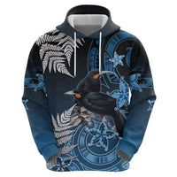 New Zealand Huia Bird Zip Hoodie Aotearoa Maori Pattern