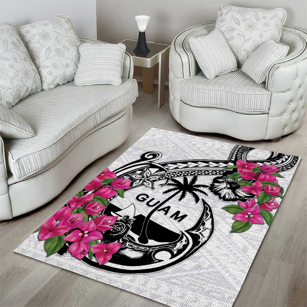 Guam Chamorro Area Rug Bougainvillea White Polynesian Tribal Pattern