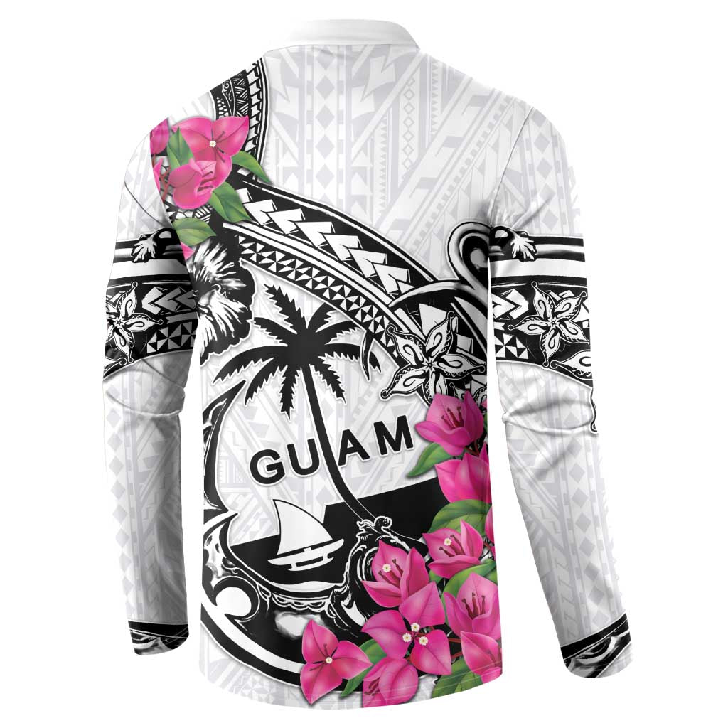 Guam Chamorro Button Sweatshirt Bougainvillea White Polynesian Tribal Pattern