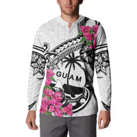 Guam Chamorro Button Sweatshirt Bougainvillea White Polynesian Tribal Pattern