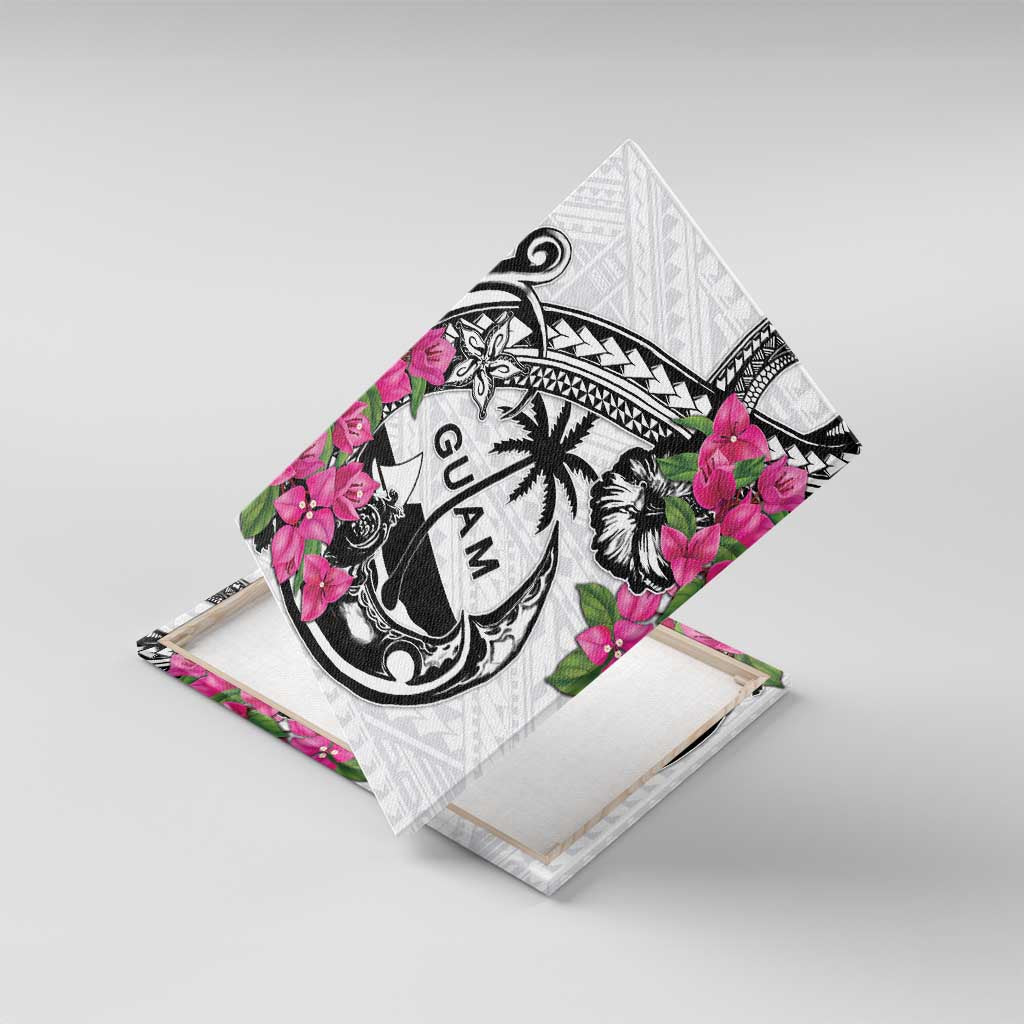 Guam Chamorro Canvas Wall Art Bougainvillea White Polynesian Tribal Pattern