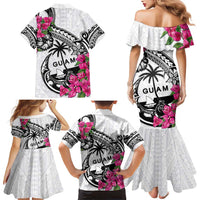 Guam Chamorro Family Matching Mermaid Dress and Hawaiian Shirt Bougainvillea White Polynesian Tribal Pattern
