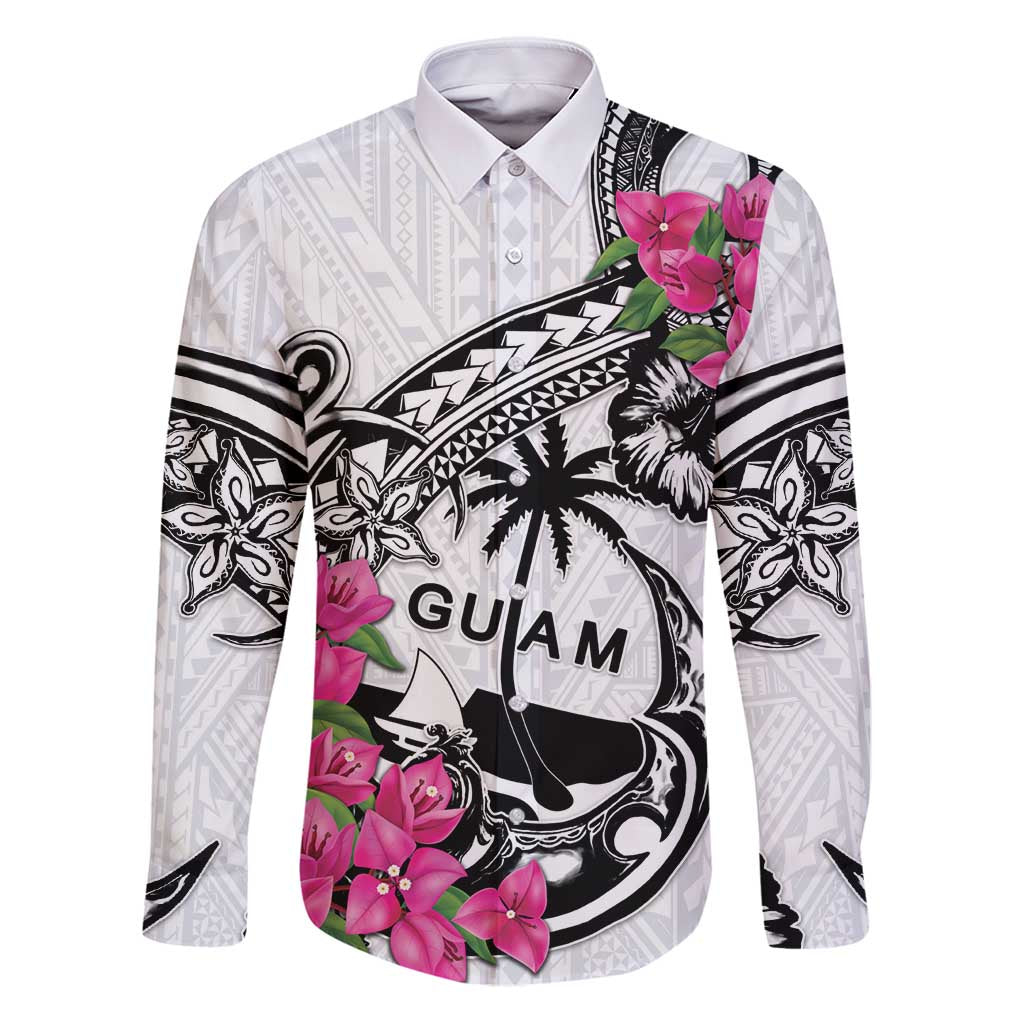 Guam Chamorro Family Matching Puletasi and Hawaiian Shirt Bougainvillea White Polynesian Tribal Pattern