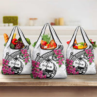 Guam Chamorro Grocery Bag Bougainvillea White Polynesian Tribal Pattern