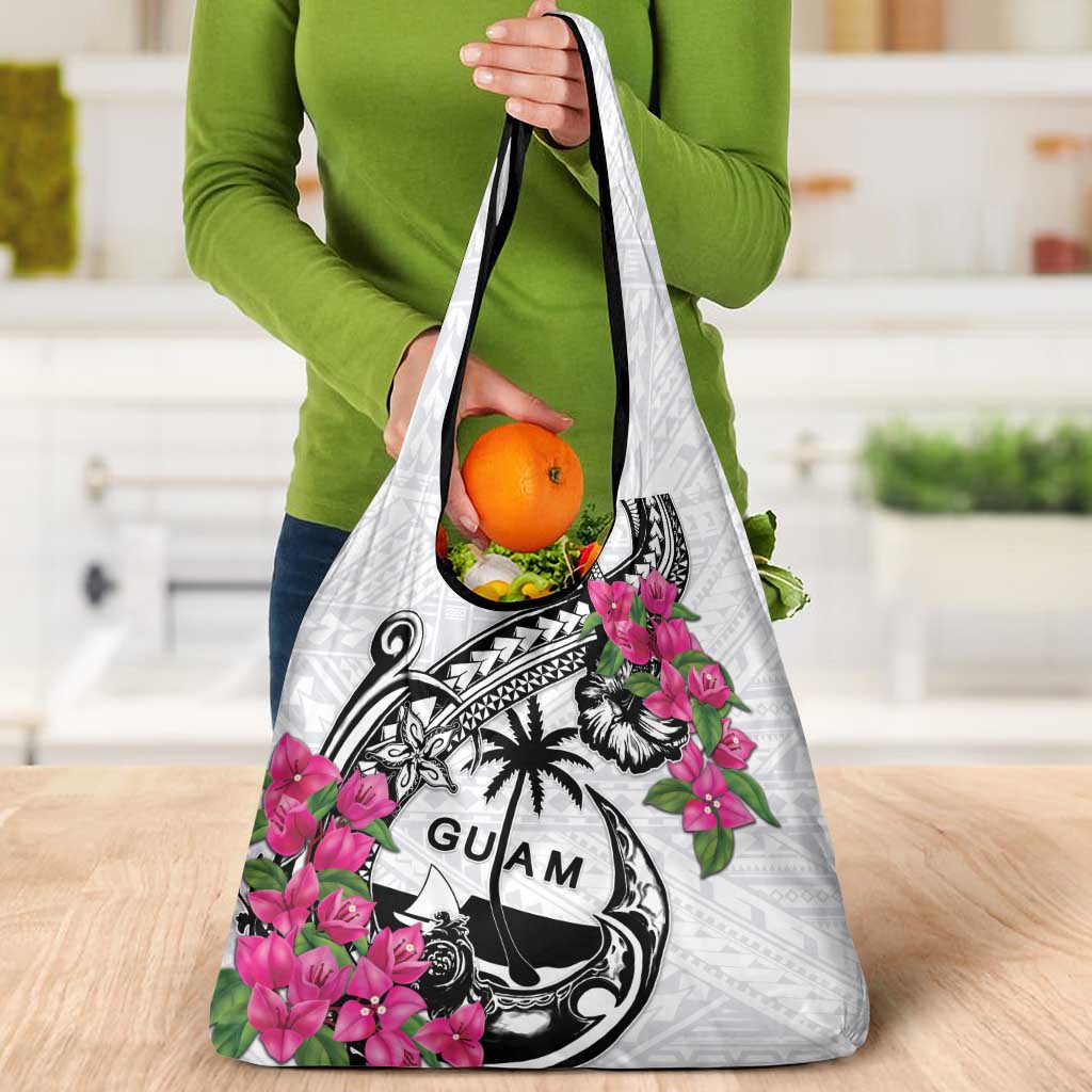 Guam Chamorro Grocery Bag Bougainvillea White Polynesian Tribal Pattern