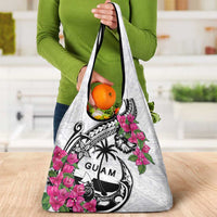 Guam Chamorro Grocery Bag Bougainvillea White Polynesian Tribal Pattern