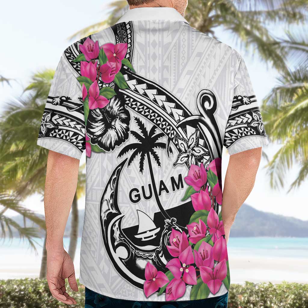 Guam Chamorro Hawaiian Shirt Bougainvillea White Polynesian Tribal Pattern