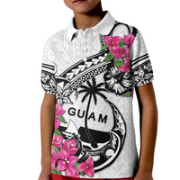 Guam Chamorro Kid Polo Shirt Bougainvillea White Polynesian Tribal Pattern