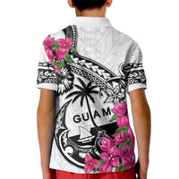 Guam Chamorro Kid Polo Shirt Bougainvillea White Polynesian Tribal Pattern