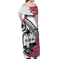 Guam Chamorro Off Shoulder Maxi Dress Bougainvillea White Polynesian Tribal Pattern