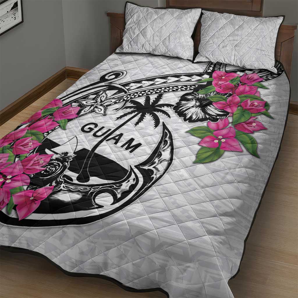 Guam Chamorro Quilt Bed Set Bougainvillea White Polynesian Tribal Pattern