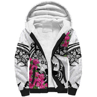 Guam Chamorro Sherpa Hoodie Bougainvillea White Polynesian Tribal Pattern
