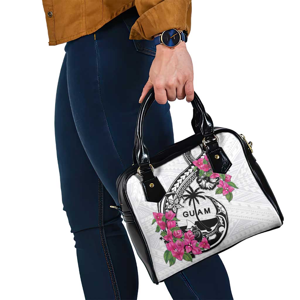Guam Chamorro Shoulder Handbag Bougainvillea White Polynesian Tribal Pattern