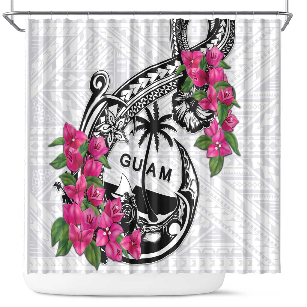 Guam Chamorro Shower Curtain Bougainvillea White Polynesian Tribal Pattern
