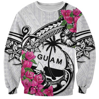Guam Chamorro Sweatshirt Bougainvillea White Polynesian Tribal Pattern