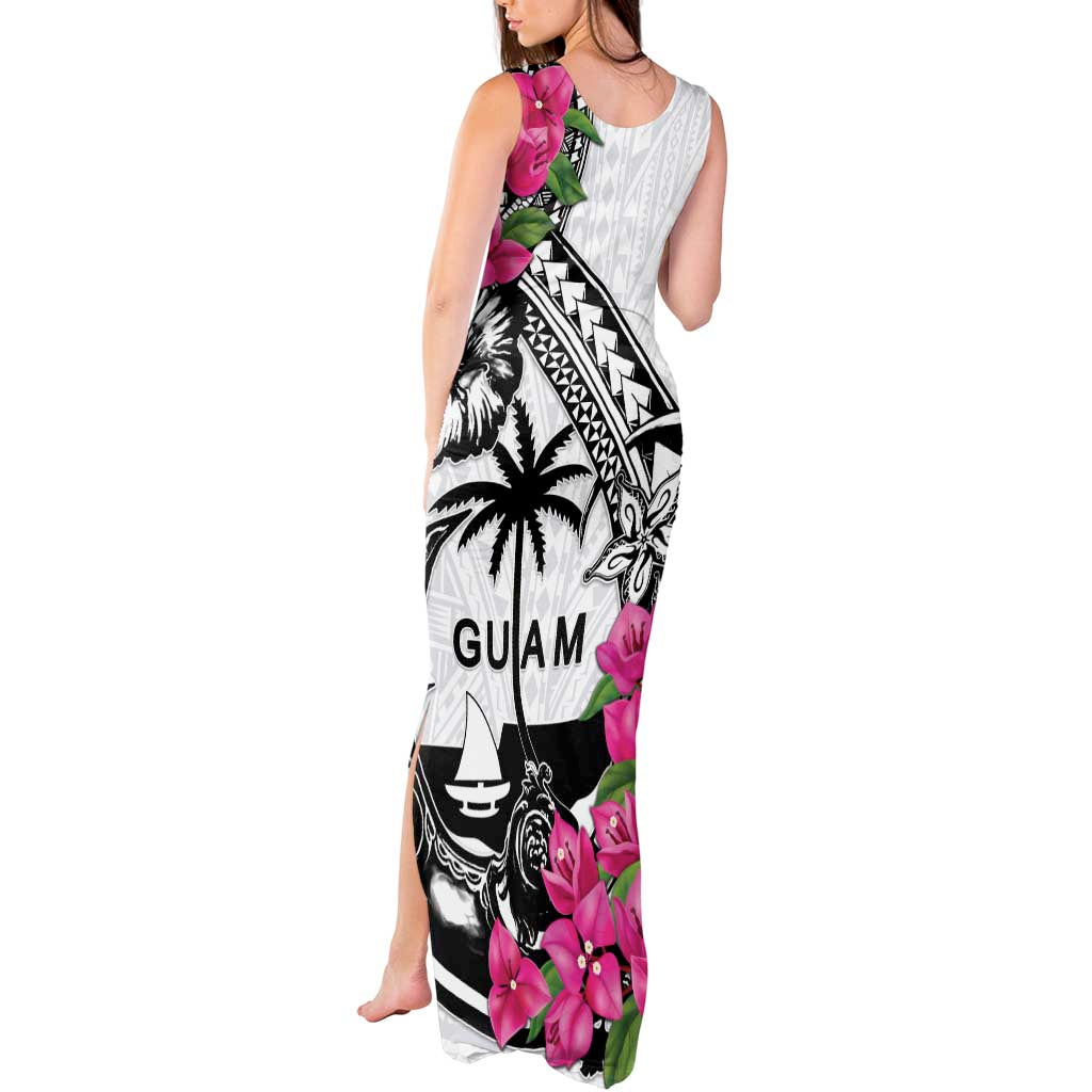 Guam Chamorro Tank Maxi Dress Bougainvillea White Polynesian Tribal Pattern
