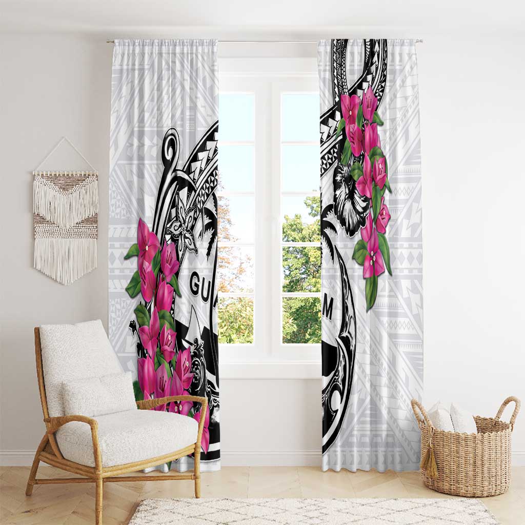 Guam Chamorro Window Curtain Bougainvillea White Polynesian Tribal Pattern