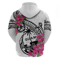 Guam Chamorro Zip Hoodie Bougainvillea White Polynesian Tribal Pattern