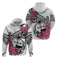 Guam Chamorro Zip Hoodie Bougainvillea White Polynesian Tribal Pattern