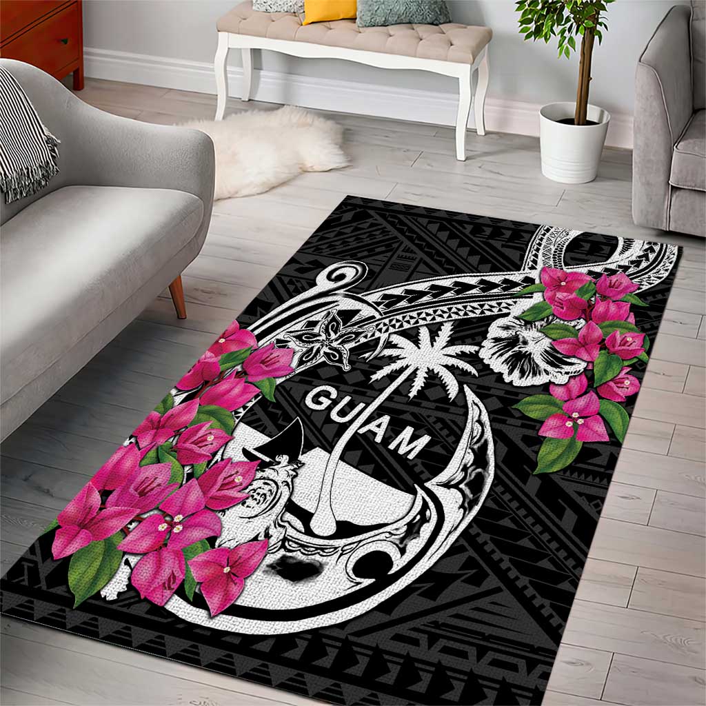 Guam Chamorro Area Rug Bougainvillea Black Polynesian Tribal Pattern