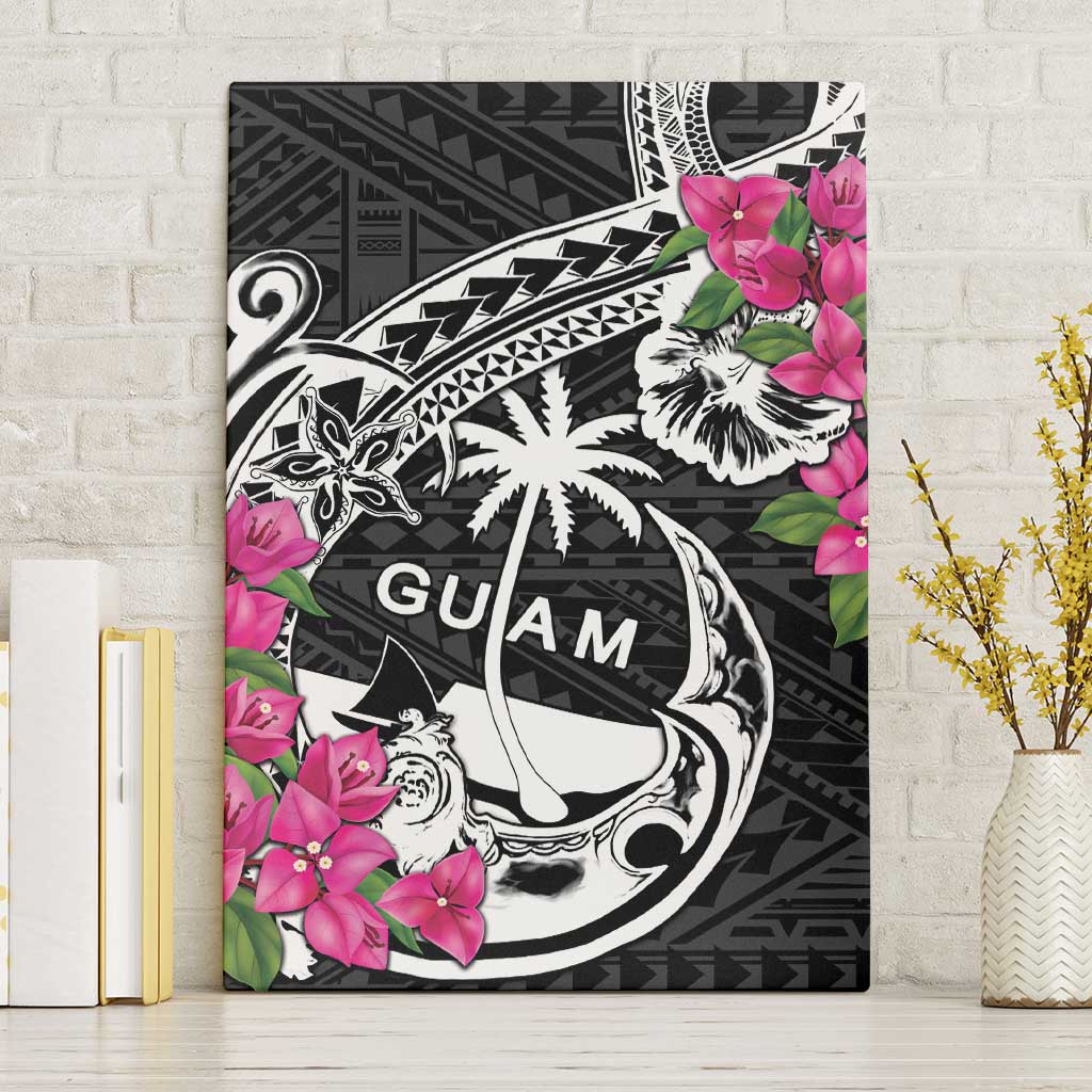 Guam Chamorro Canvas Wall Art Bougainvillea Black Polynesian Tribal Pattern