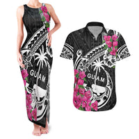 Guam Chamorro Couples Matching Tank Maxi Dress and Hawaiian Shirt Bougainvillea Black Polynesian Tribal Pattern