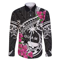 Guam Chamorro Family Matching Long Sleeve Bodycon Dress and Hawaiian Shirt Bougainvillea Black Polynesian Tribal Pattern