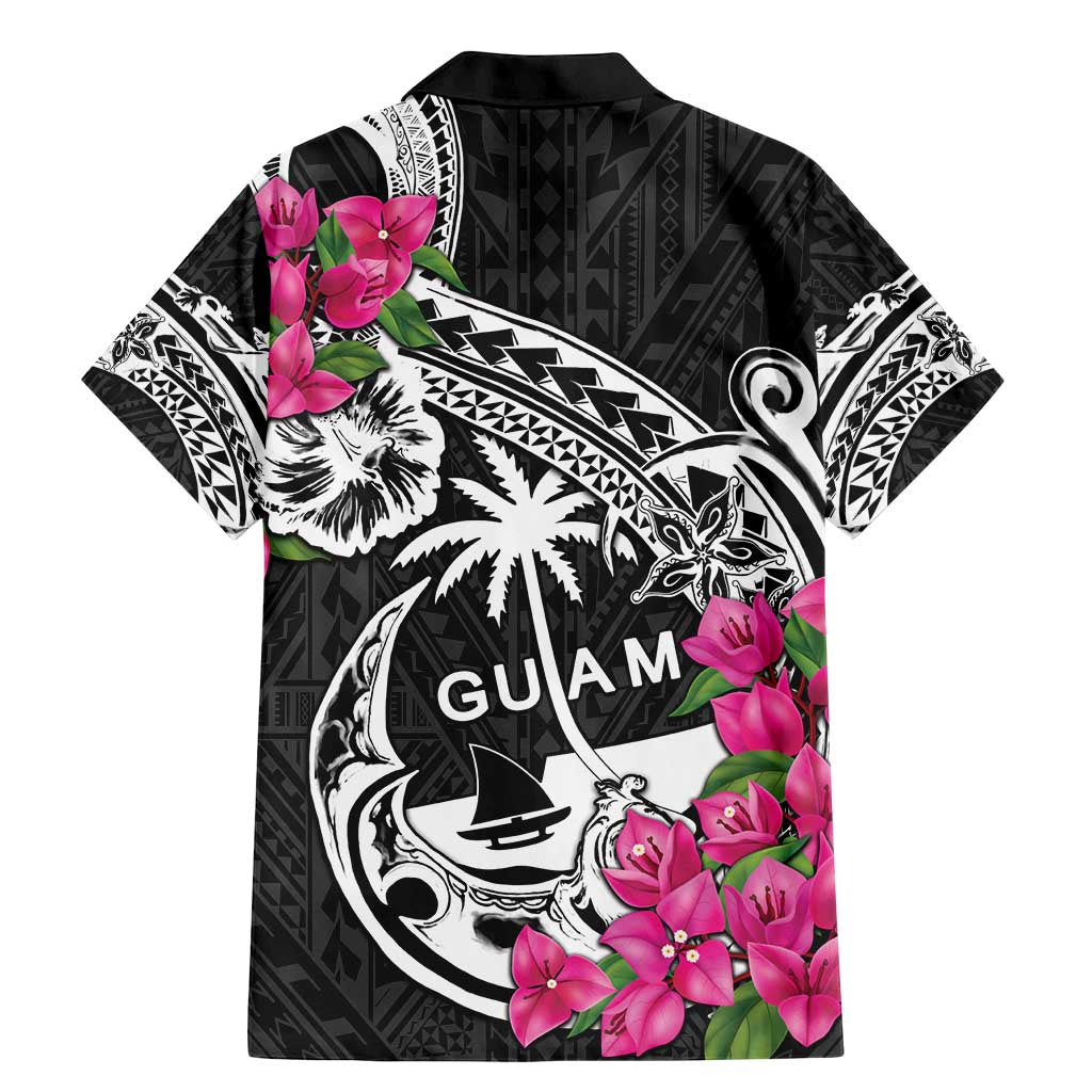 Guam Chamorro Family Matching Mermaid Dress and Hawaiian Shirt Bougainvillea Black Polynesian Tribal Pattern