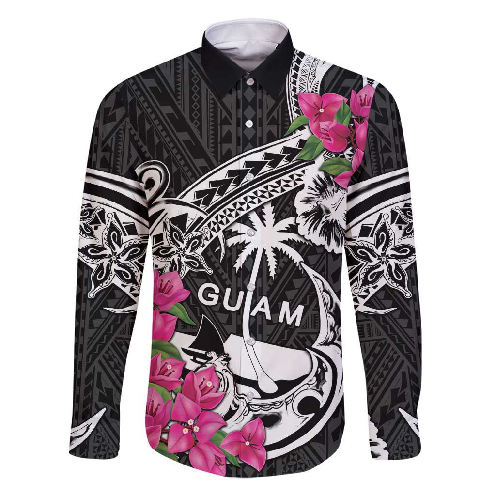 Guam Chamorro Family Matching Mermaid Dress and Hawaiian Shirt Bougainvillea Black Polynesian Tribal Pattern