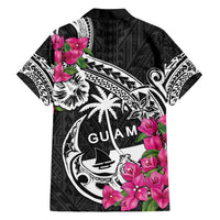 Guam Chamorro Family Matching Puletasi and Hawaiian Shirt Bougainvillea Black Polynesian Tribal Pattern
