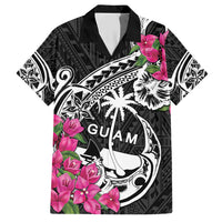 Guam Chamorro Hawaiian Shirt Bougainvillea Black Polynesian Tribal Pattern