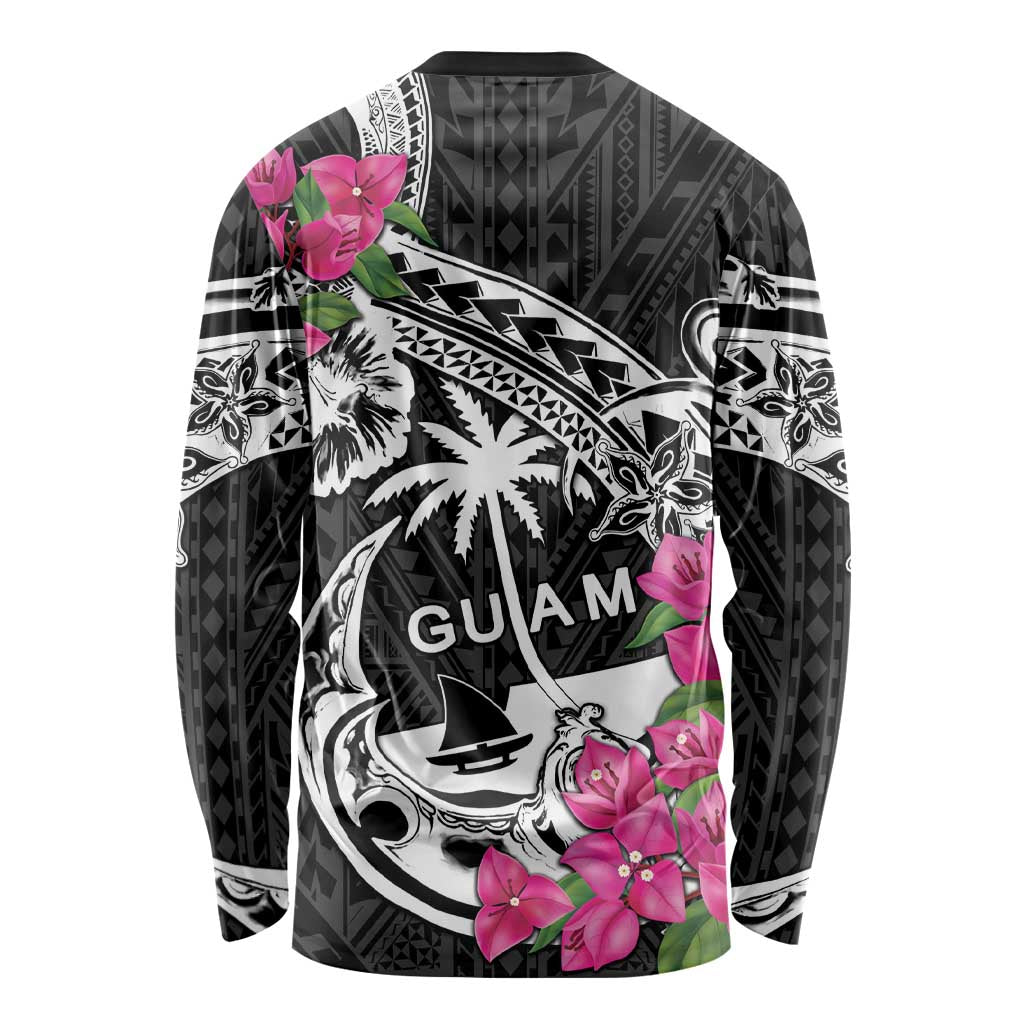 Guam Chamorro Long Sleeve Shirt Bougainvillea Black Polynesian Tribal Pattern