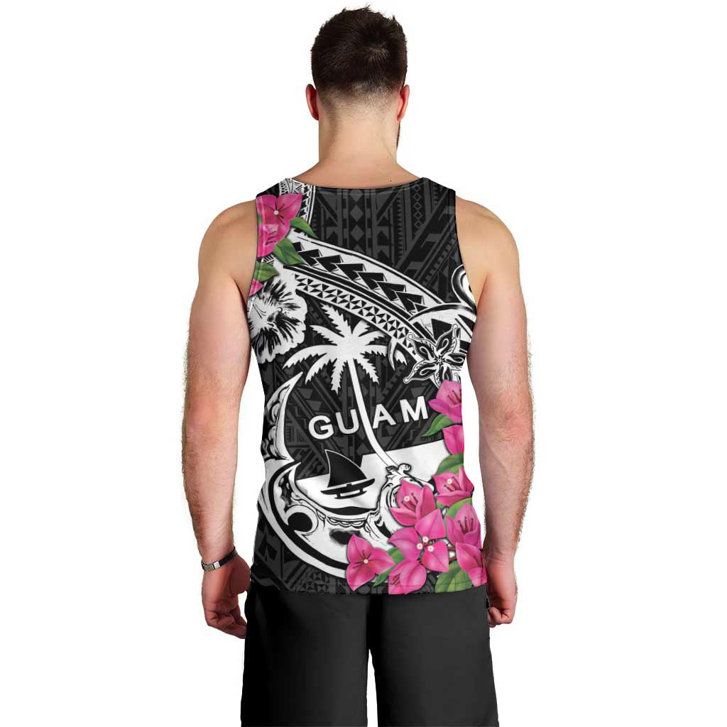 Guam Chamorro Men Tank Top Bougainvillea Black Polynesian Tribal Pattern