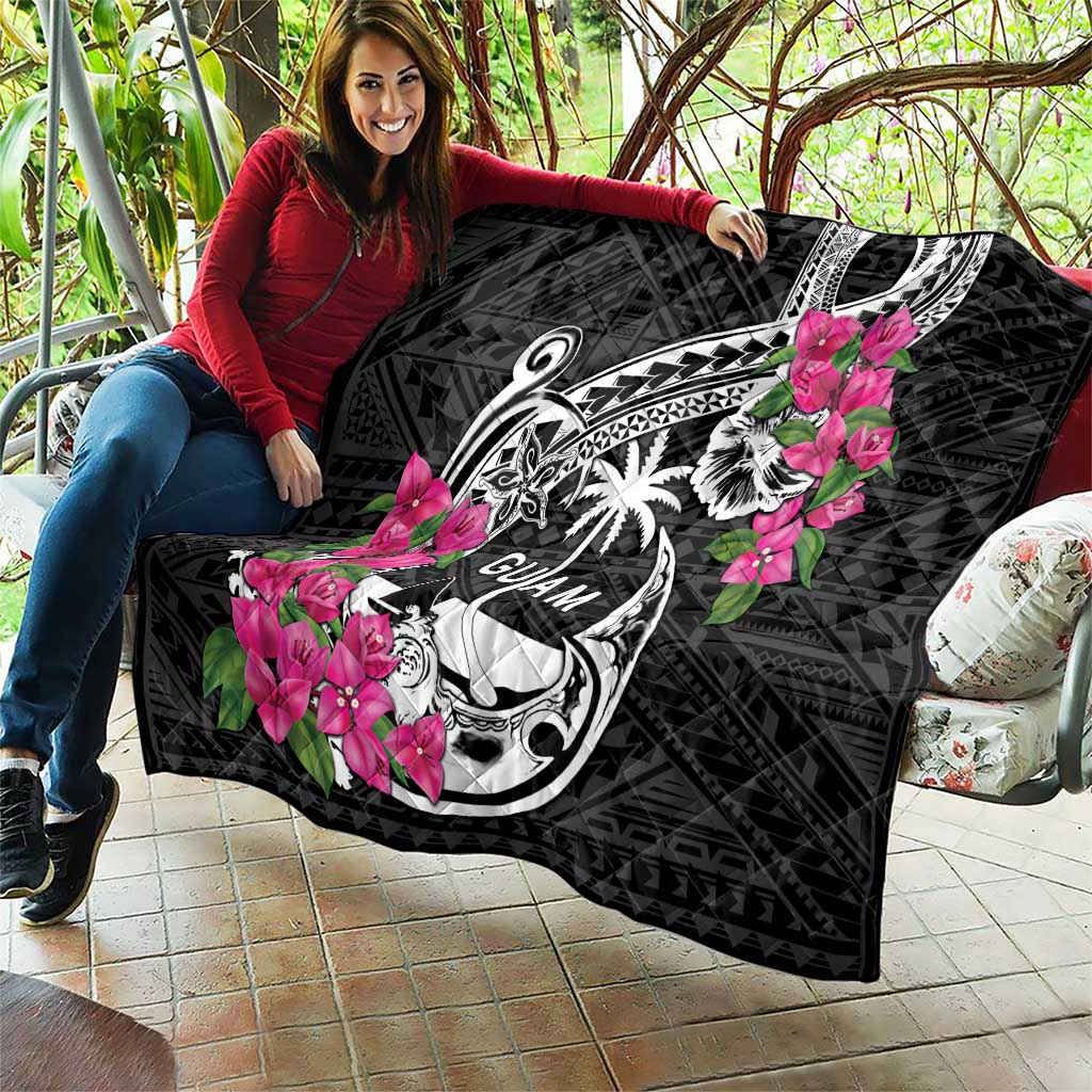 Guam Chamorro Quilt Bougainvillea Black Polynesian Tribal Pattern