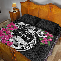 Guam Chamorro Quilt Bed Set Bougainvillea Black Polynesian Tribal Pattern