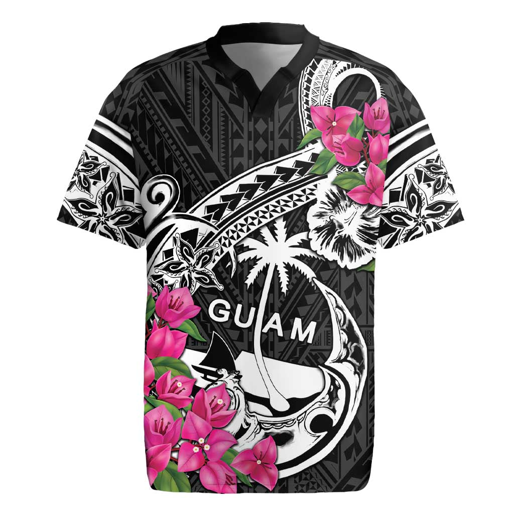 Guam Chamorro Rugby Jersey Bougainvillea Black Polynesian Tribal Pattern LT05 Black - Polynesian Pride