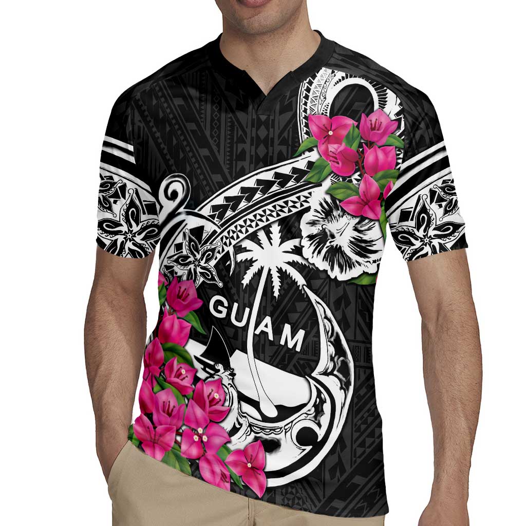 Guam Chamorro Rugby Jersey Bougainvillea Black Polynesian Tribal Pattern LT05 - Polynesian Pride