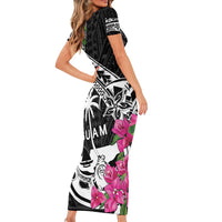 Guam Chamorro Short Sleeve Bodycon Dress Bougainvillea Black Polynesian Tribal Pattern