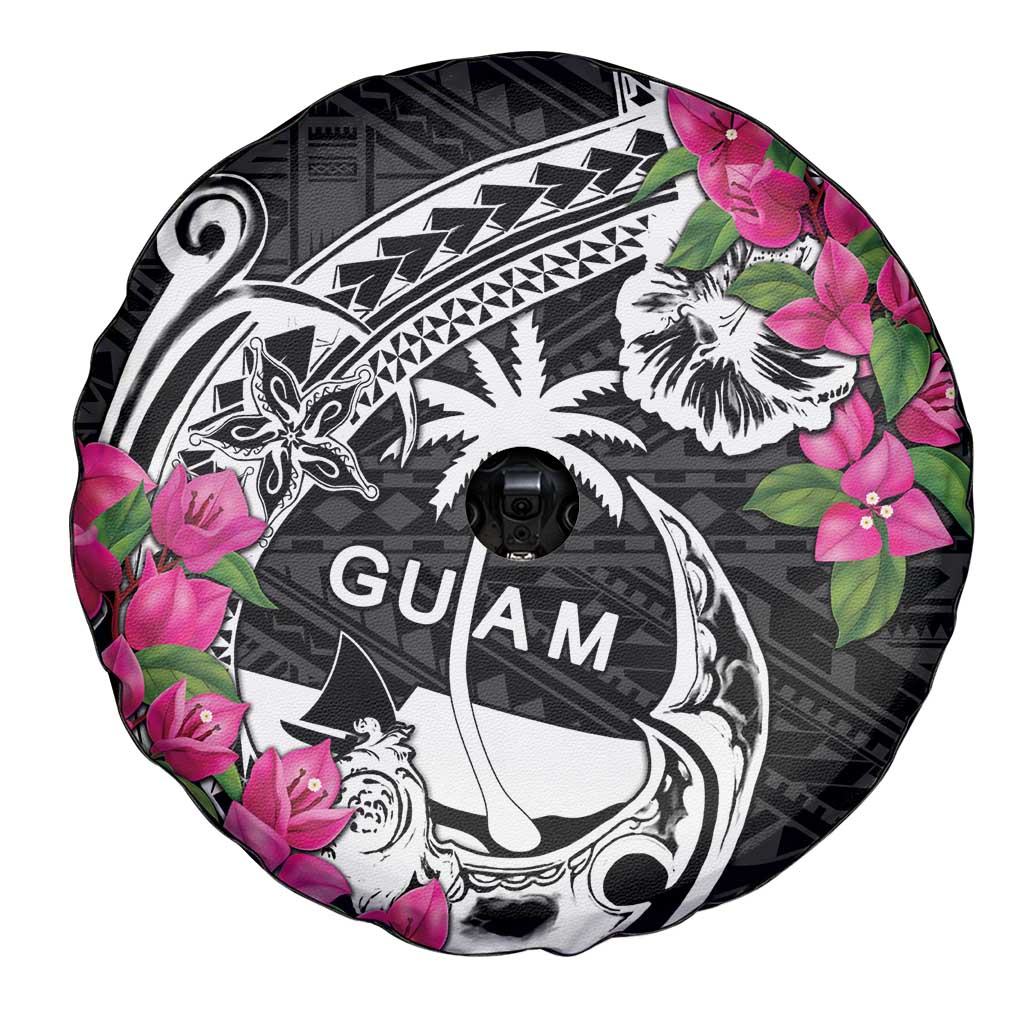 Guam Chamorro Spare Tire Cover Bougainvillea Black Polynesian Tribal Pattern