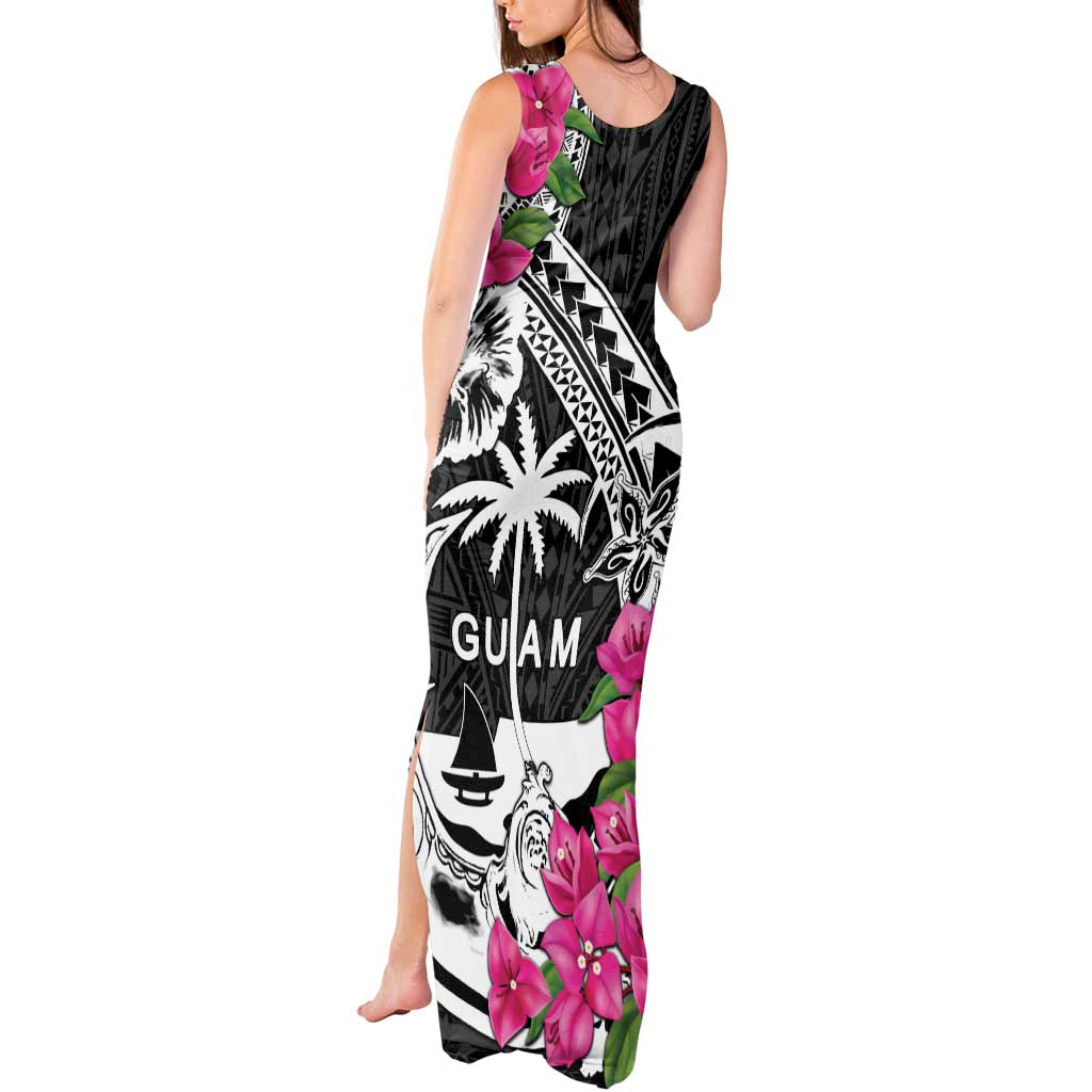 Guam Chamorro Tank Maxi Dress Bougainvillea Black Polynesian Tribal Pattern