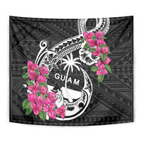 Guam Chamorro Tapestry Bougainvillea Black Polynesian Tribal Pattern
