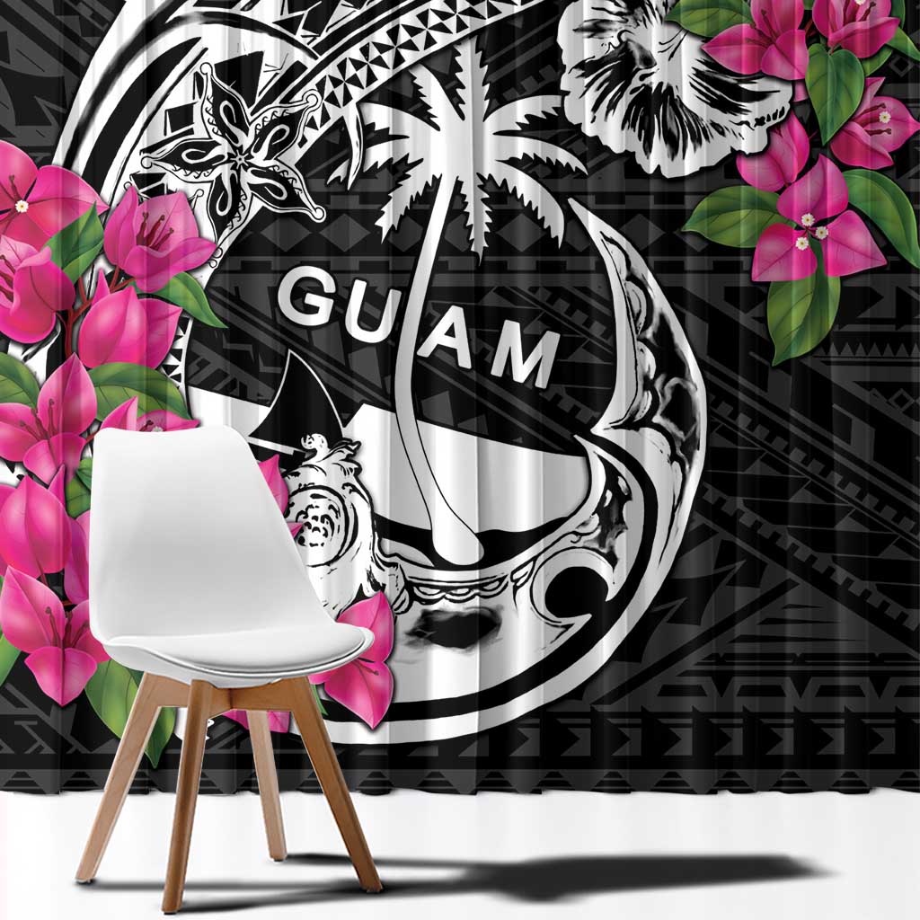 Guam Chamorro Window Curtain Bougainvillea Black Polynesian Tribal Pattern