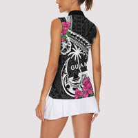 Guam Chamorro Women Sleeveless Polo Shirt Bougainvillea Black Polynesian Tribal Pattern
