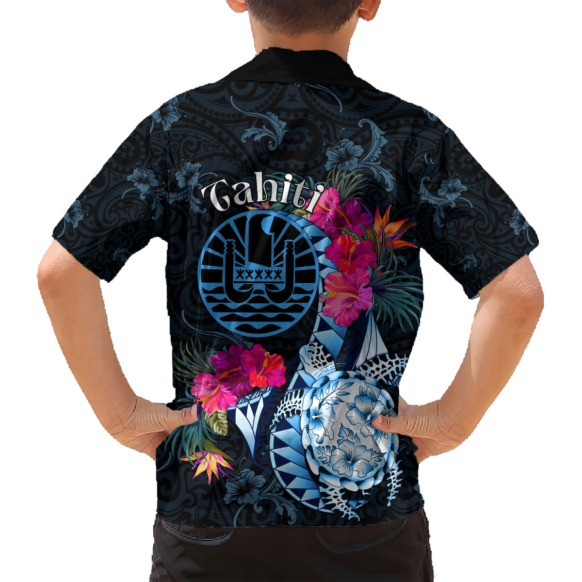Tahiti Ia Orana Kid Hawaiian Shirt Polynesian Turtle With Coat Of Arms LT05 - Polynesian Pride