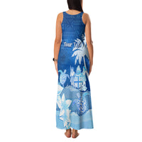 Personalised Bula Fiji Family Matching Tank Maxi Dress and Hawaiian Shirt Fijian Masi Pattern With Blue Coat Of Arms LT05 - Polynesian Pride