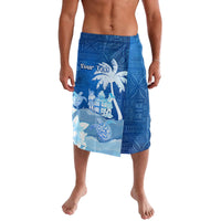 Personalised Bula Fiji Lavalava Fijian Masi Pattern With Blue Coat Of Arms LT05 Blue - Polynesian Pride
