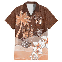 Personalised Bula Fiji Family Matching Tank Maxi Dress and Hawaiian Shirt Fijian Masi Pattern With Brown Coat Of Arms LT05 Dad's Shirt - Short Sleeve Brown - Polynesian Pride