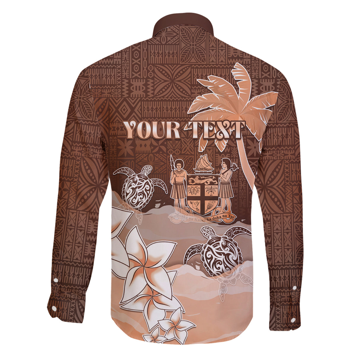 Personalised Bula Fiji Family Matching Tank Maxi Dress and Hawaiian Shirt Fijian Masi Pattern With Brown Coat Of Arms LT05 - Polynesian Pride